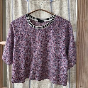 Floral Blouse with Boxy Fit and Ringer Tee Style Ribbing